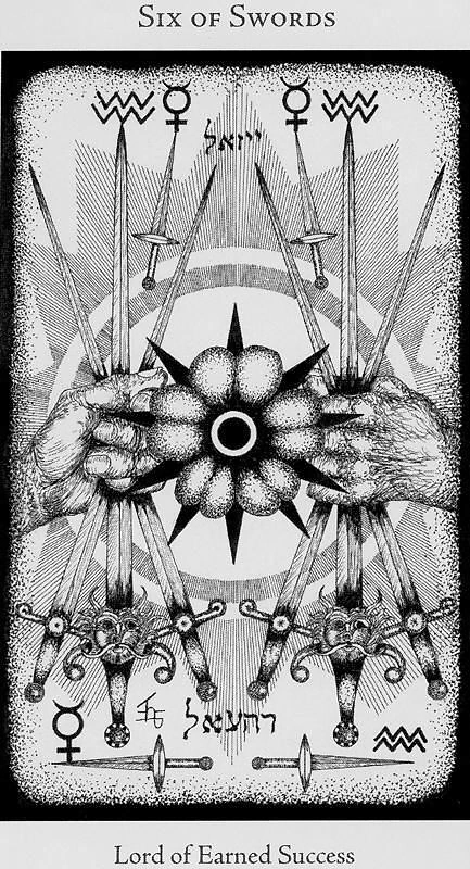 Six of Swords card from the Hermetic Tarot deck