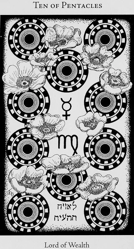 Ten of Pentacles (Coins) card from the Hermetic Tarot deck