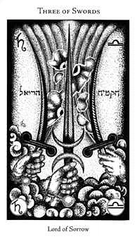 Three of Swords card from the Hermetic Tarot deck