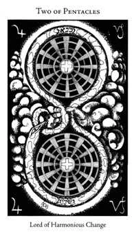 Two of Pentacles (Coins) card from the Hermetic Tarot deck