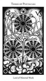 Three of Pentacles (Coins) card from the Hermetic Tarot deck