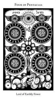 Four of Pentacles (Coins) card from the Hermetic Tarot deck