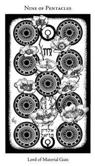 Nine of Pentacles (Coins) card from the Hermetic Tarot deck