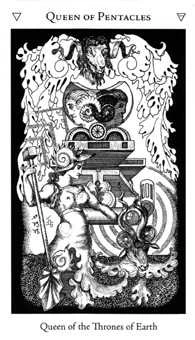 Queen of Pentacles (Coins) card from the Hermetic Tarot deck