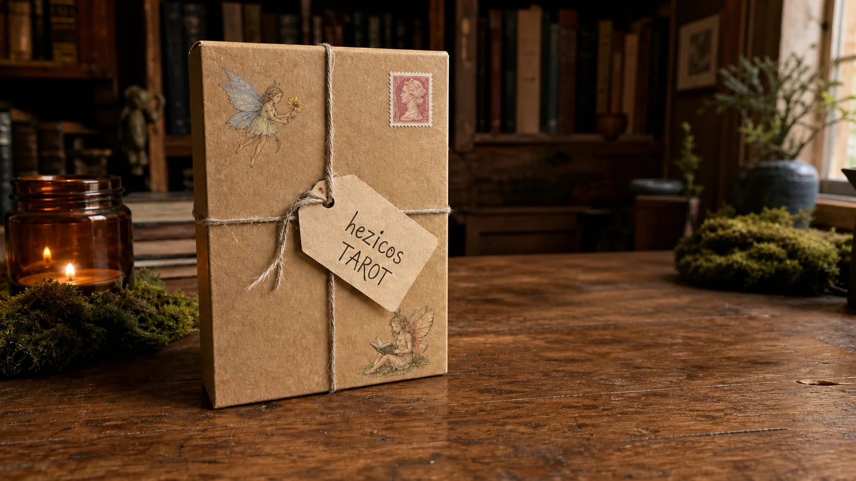 Hezicos Tarot Deck by Mary Griffin in a generated parcel-box product scene