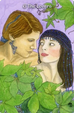 The Lovers card from the Hezicos Tarot deck