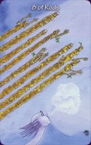 Eight of Rods card from the Hezicos Tarot deck