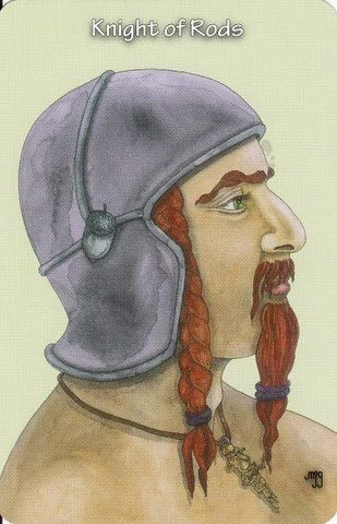 Knight of Rods card from the Hezicos Tarot deck