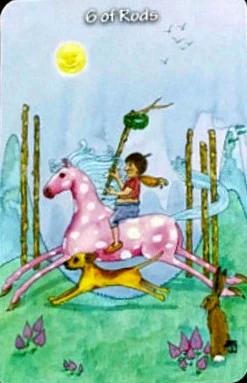 Six of Rods card from the Hezicos Tarot deck