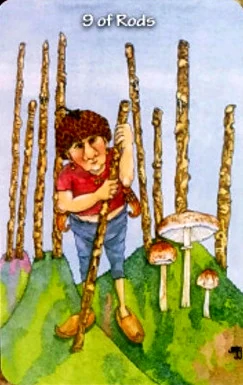 Nine of Rods card from the Hezicos Tarot deck