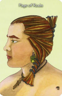 Page of Rods card from the Hezicos Tarot deck