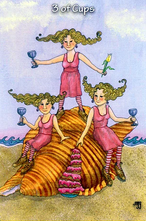 Three of Cups card from the Hezicos Tarot deck