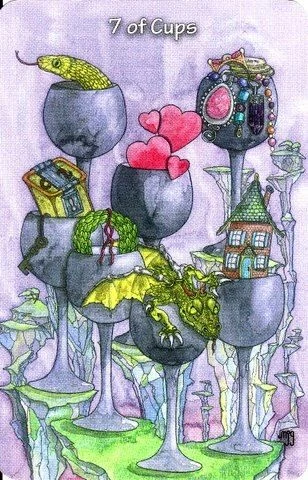 Seven of Cups card from the Hezicos Tarot deck