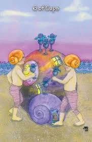 Six of Cups card from the Hezicos Tarot deck