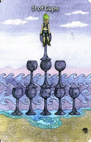 Nine of Cups card from the Hezicos Tarot deck