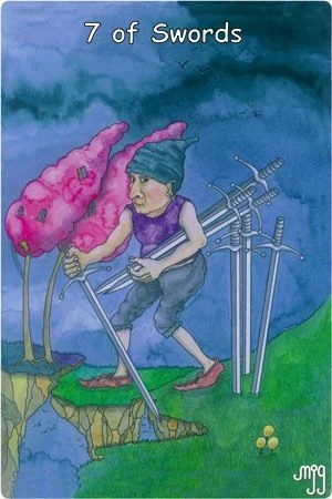 Seven of Swords card from the Hezicos Tarot deck