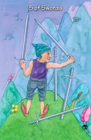 Five of Swords card from the Hezicos Tarot deck