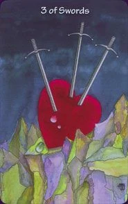 Three of Swords card from the Hezicos Tarot deck