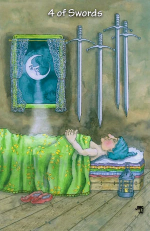 Four of Swords card from the Hezicos Tarot deck