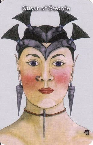 Queen of Swords card from the Hezicos Tarot deck