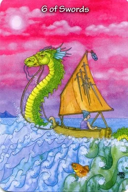 Six of Swords card from the Hezicos Tarot deck