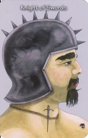 Knight of Swords card from the Hezicos Tarot deck