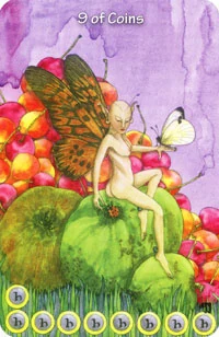 Nine of Coins card from the Hezicos Tarot deck