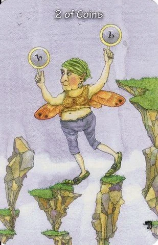 Two of Coins card from the Hezicos Tarot deck