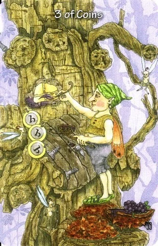 Eight of Coins card from the Hezicos Tarot deck