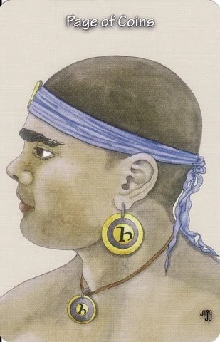 Page of Coins card from the Hezicos Tarot deck