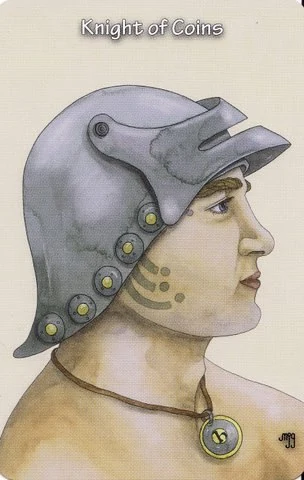 Knight of Coins card from the Hezicos Tarot deck