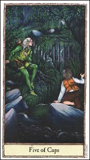 Five of Cups - Hobbit Tarot - Tarot Deck by Peter Pracownik & Terry Donaldson