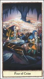 Four of Coins card from the Hobbit Tarot deck
