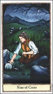 Nine of Coins - Hobbit Tarot - Tarot Deck by Peter Pracownik & Terry Donaldson