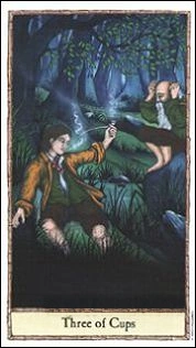 Three of Cups - Hobbit Tarot - Tarot Deck by Peter Pracownik & Terry Donaldson