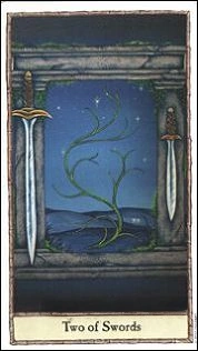 Two of Swords card from the Hobbit Tarot deck