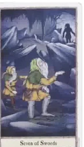 Hobbit Tarot Review (72 Hobbit Tarot Cards Revealed) 17 Seven of Swords card from the Hobbit Tarot deck gallery