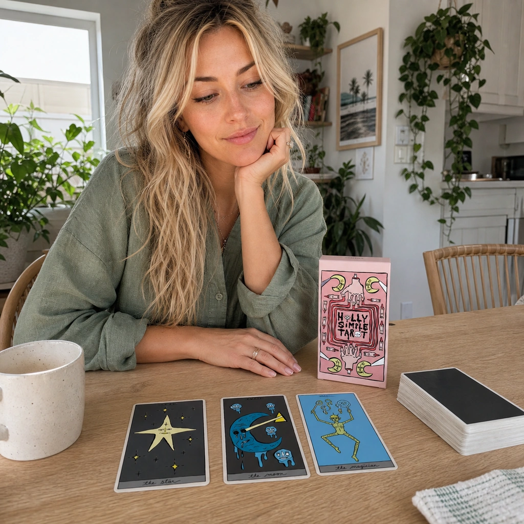 Aurica reading The Moon, The Star, and The Magician from Holly Simple Tarot