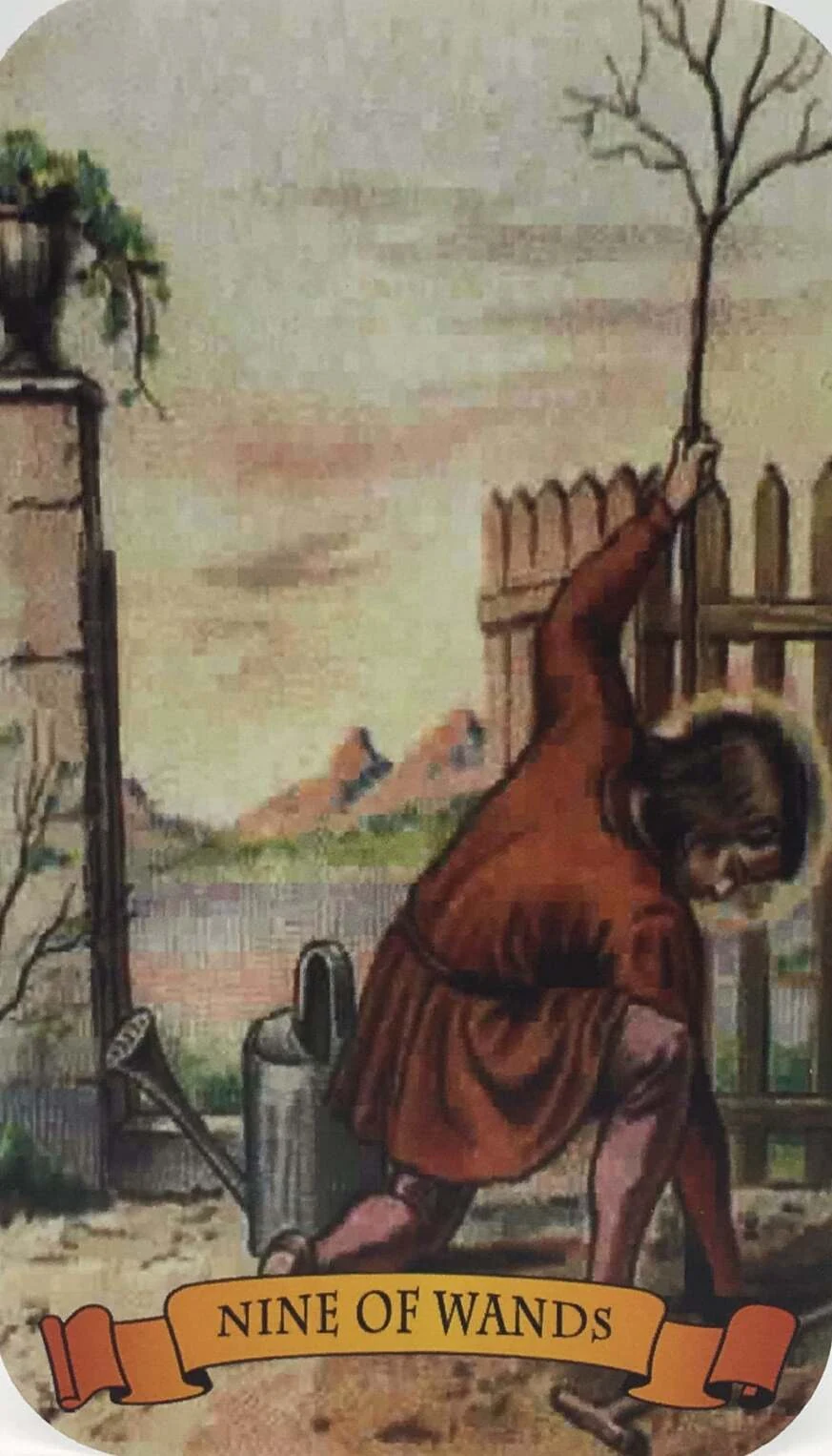 Nine of Wands - variant from the Holy Card Tarot gallery
