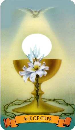 Ace of Cups card from the Holy Card Tarot deck