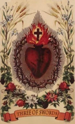 Three of Swords card from the Holy Card Tarot deck