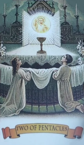 Two of Pentacles from the Holy Card Tarot gallery