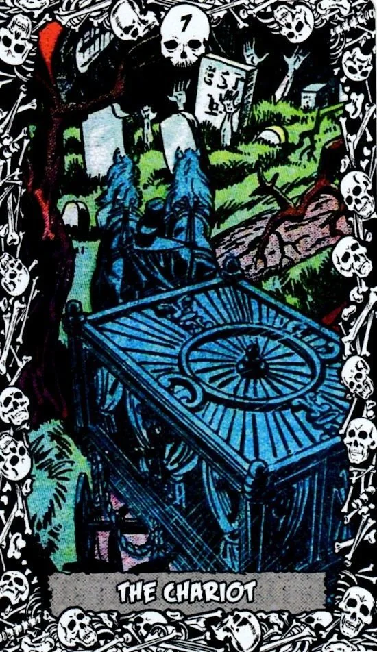The Chariot card from the The Horror Comic Tarot deck