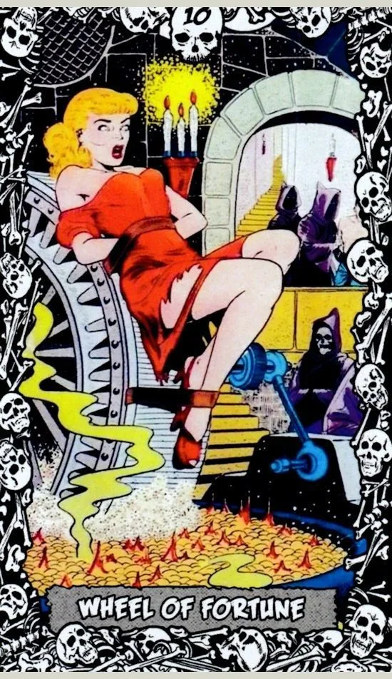 Wheel of Fortune card from the The Horror Comic Tarot deck