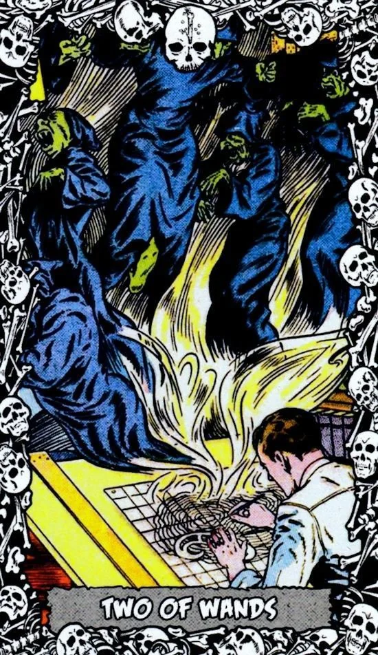 2 of Wands card from the The Horror Comic Tarot deck