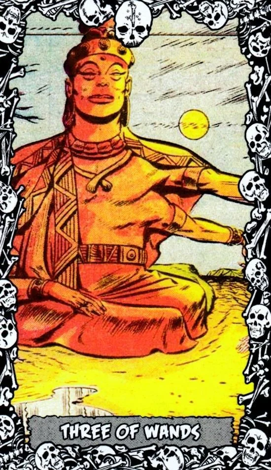 3 of Wands card from the The Horror Comic Tarot deck