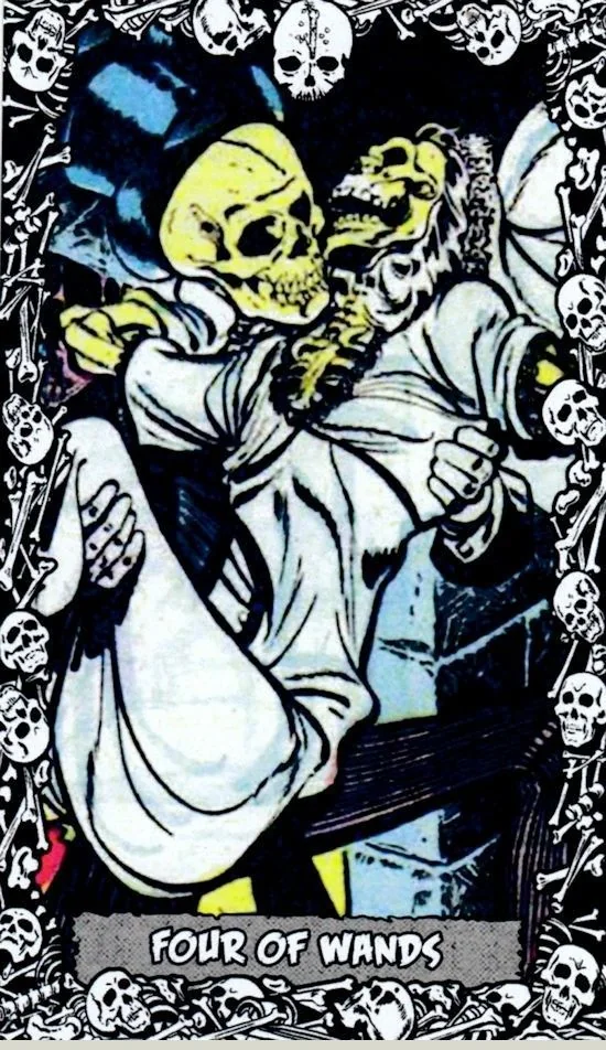 4 of Wands card from the The Horror Comic Tarot deck