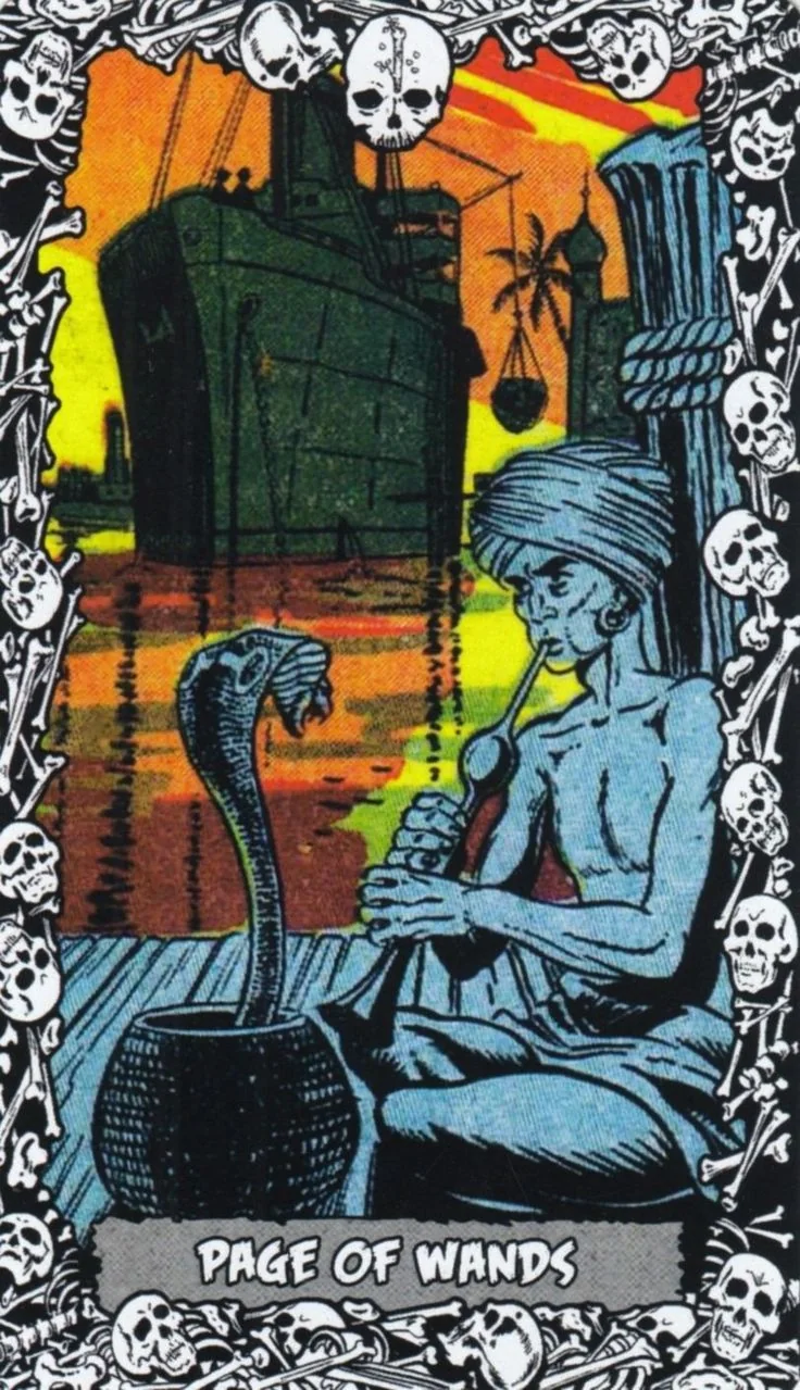 Page of Wands card from the The Horror Comic Tarot deck