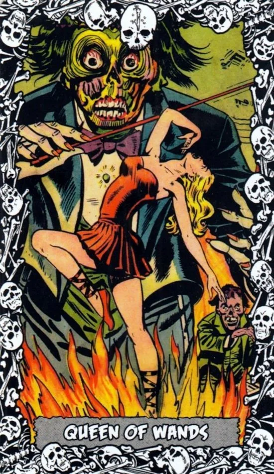 Queen of Wands card from the The Horror Comic Tarot deck