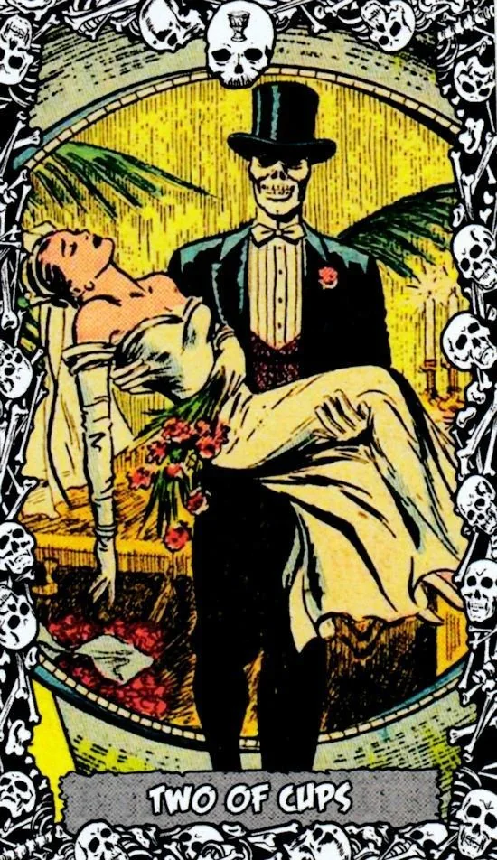 2 of Cups card from the The Horror Comic Tarot deck